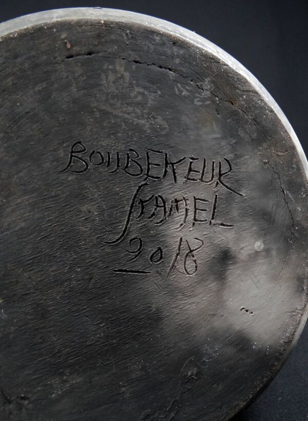 Vase bouteille en céramique Raku signé Kamel Boubekeur