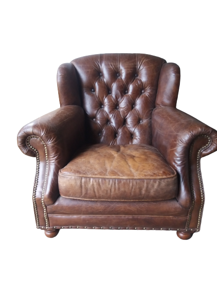 Fauteuil chesterfield à oreille cuir