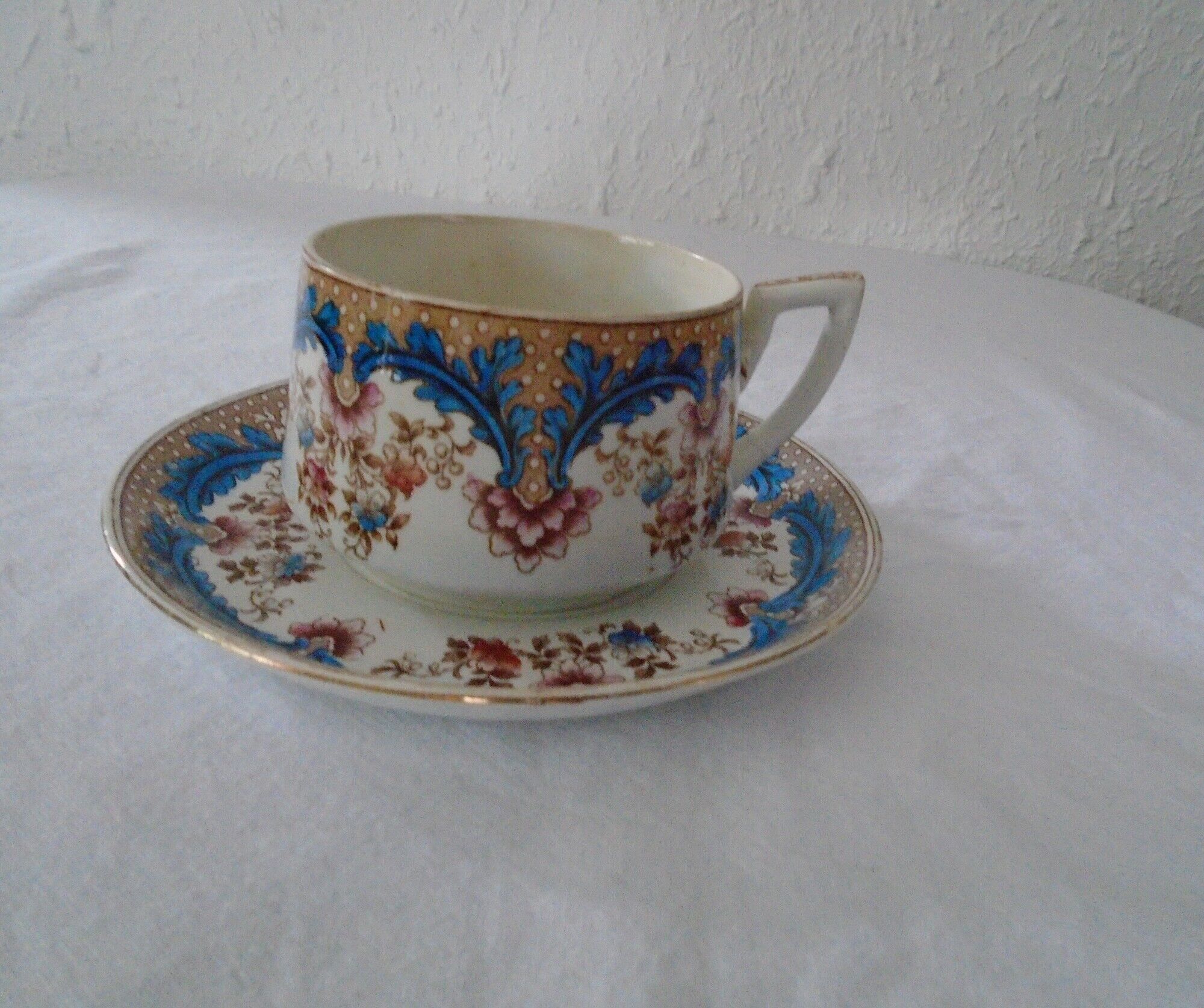 Cup and saucer floral décor faience fine BFK Boch Brothers Keramis old
