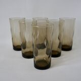 Set of 6 70s Long Drink design smoked glasses