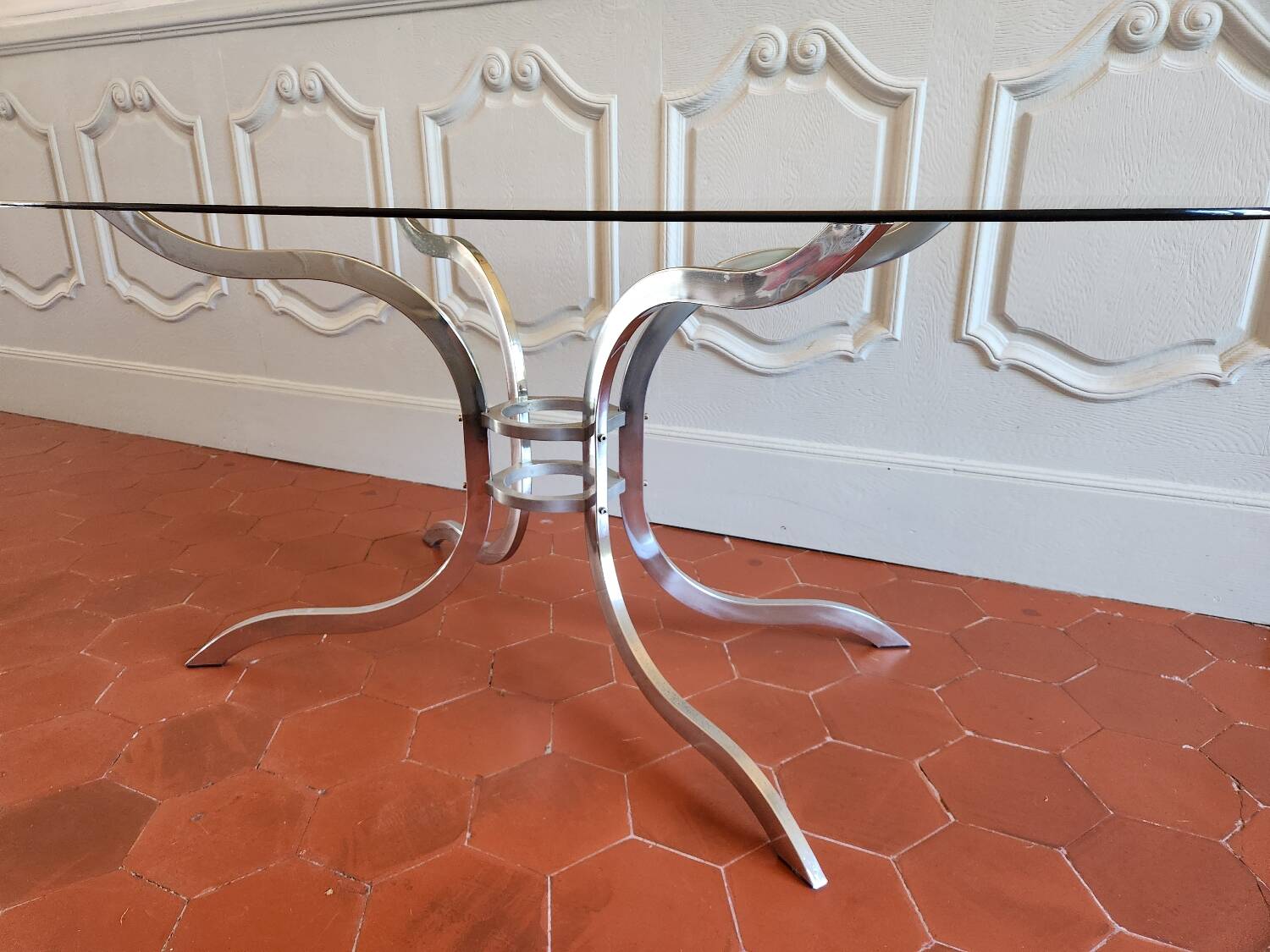70s chrome and smoked glass dining table