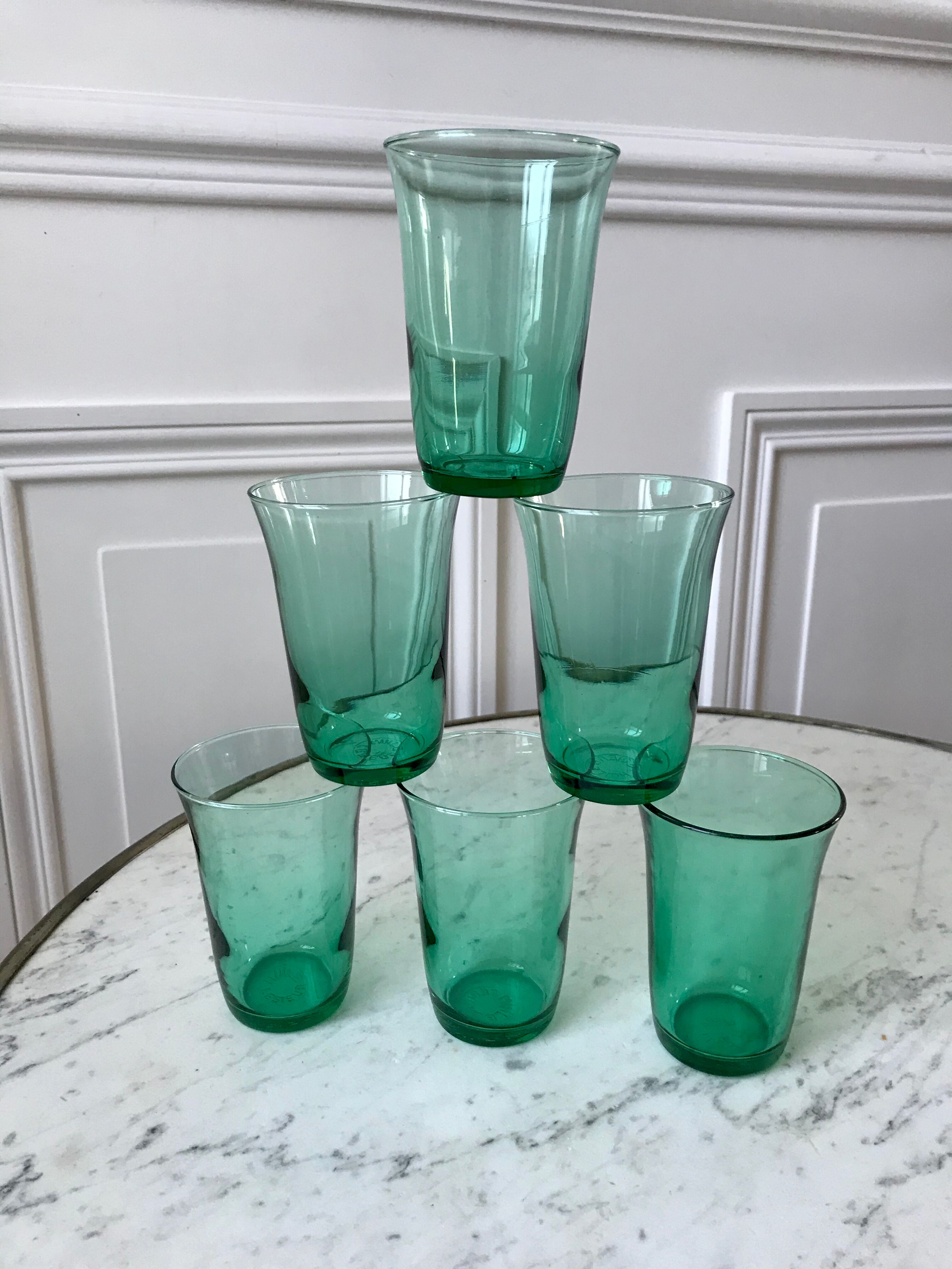 Lot de 6 verres à eau vert années 70