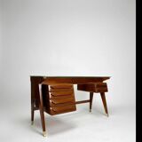 Wood and Brass Desk attributed to Vittorio Dassi, Italy, 1950s