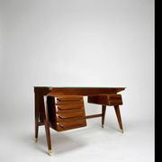 Wood and Brass Desk attributed to Vittorio Dassi, Italy, 1950s