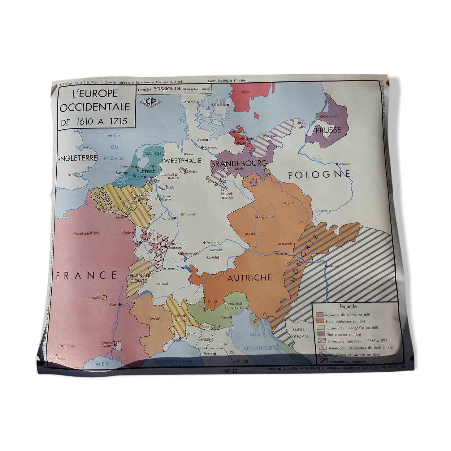 Rossignol map, school poster No. 13 of Western Europe from 1610 to 1715