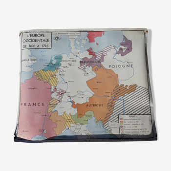 Carte Rossignol affiche scolaire N° 13 de L'Europe Occidentale de 1610 à 1715