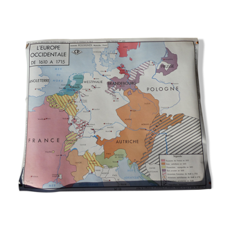 Carte Rossignol affiche scolaire N° 13 de L'Europe Occidentale de 1610 à 1715