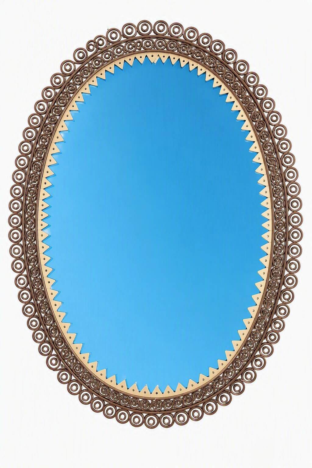 Engraved mirror surrounded by metal