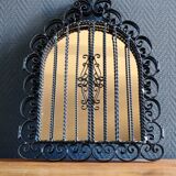 Vintage Black Wrought Iron Triptych Mirror