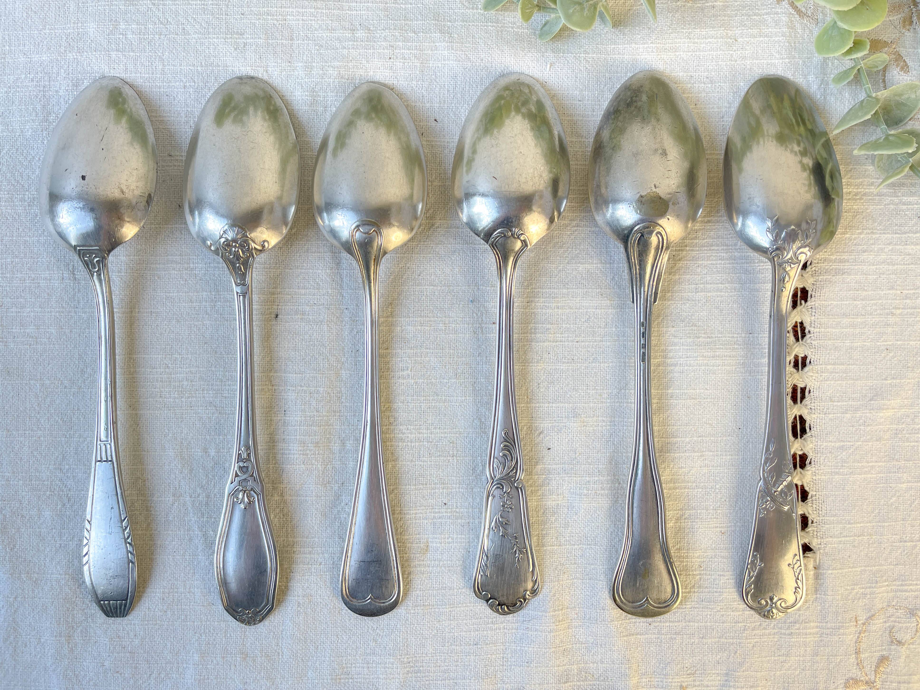 Set of 6 mismatched vintage soup spoons