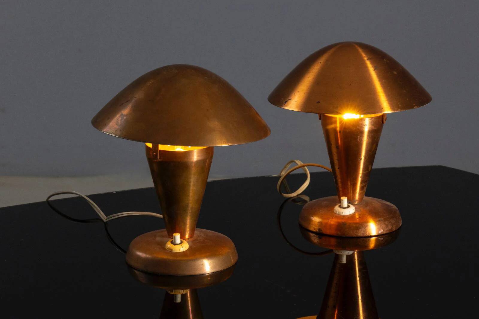 Table lamps, mid-century copper mushroom shape, Vladimír Havel Kovona 1960s