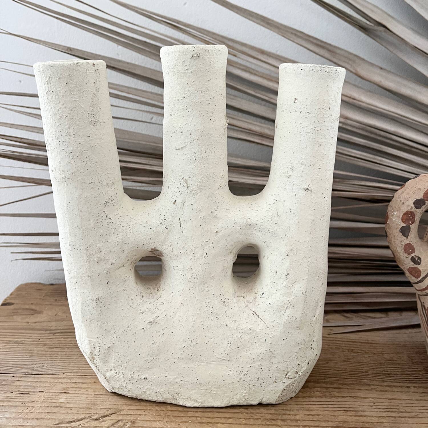 White terracotta candle holder