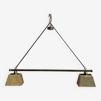 Pendant light with 2 light points in aged billiard-style brass