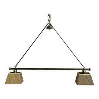 Pendant light with 2 light points in aged billiard-style brass