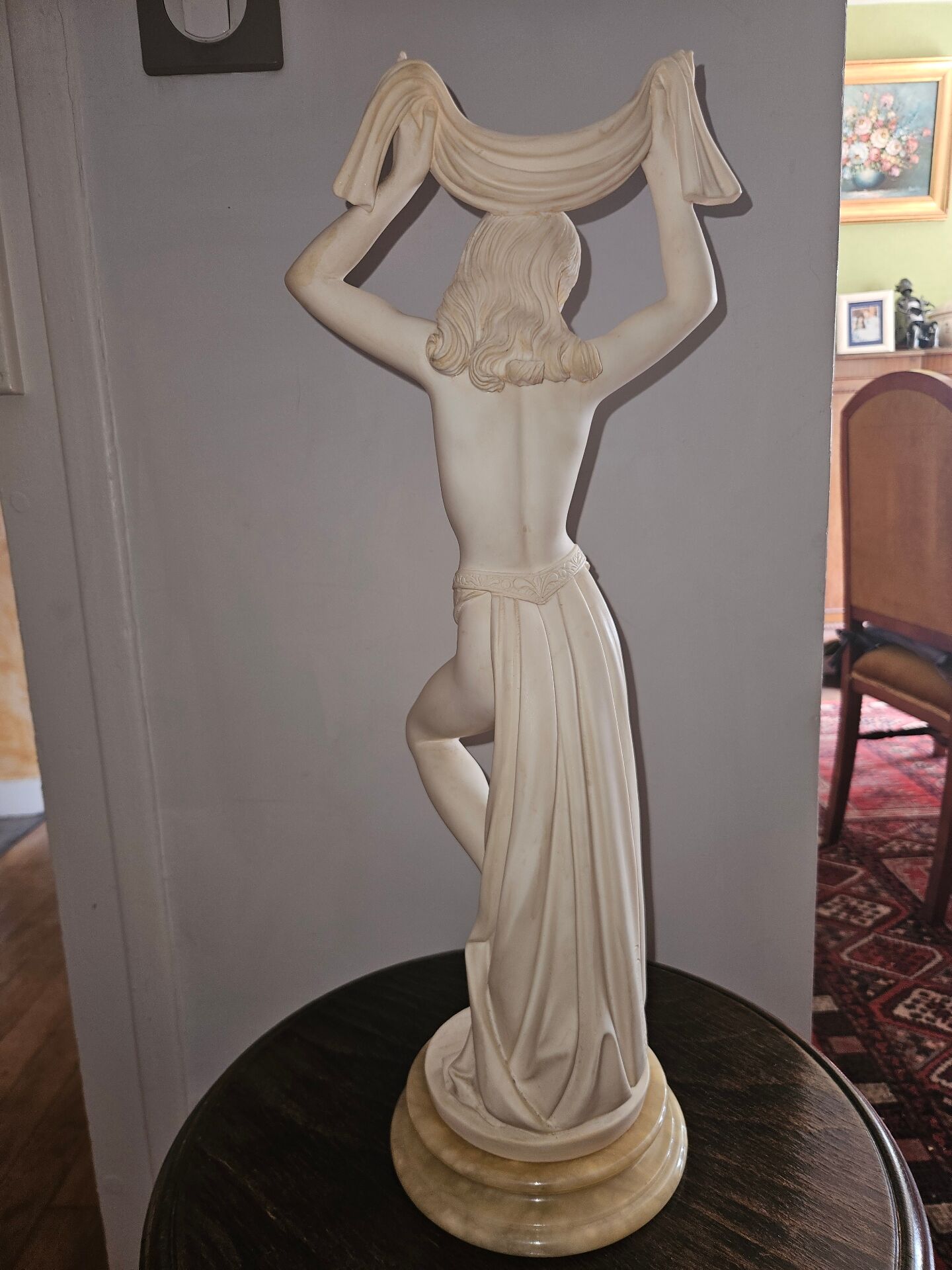 Title: Dancer Statue with Veil – A. Giannelli 1982 – Alabaster  
Description