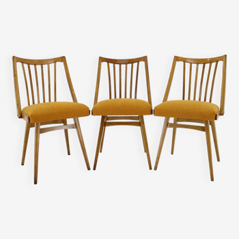 Chaises Antonin Suman en Chêne des Années 1960, Set de Trois