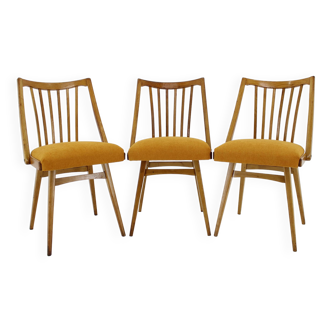 Chaises Antonin Suman en Chêne des Années 1960, Set de Trois