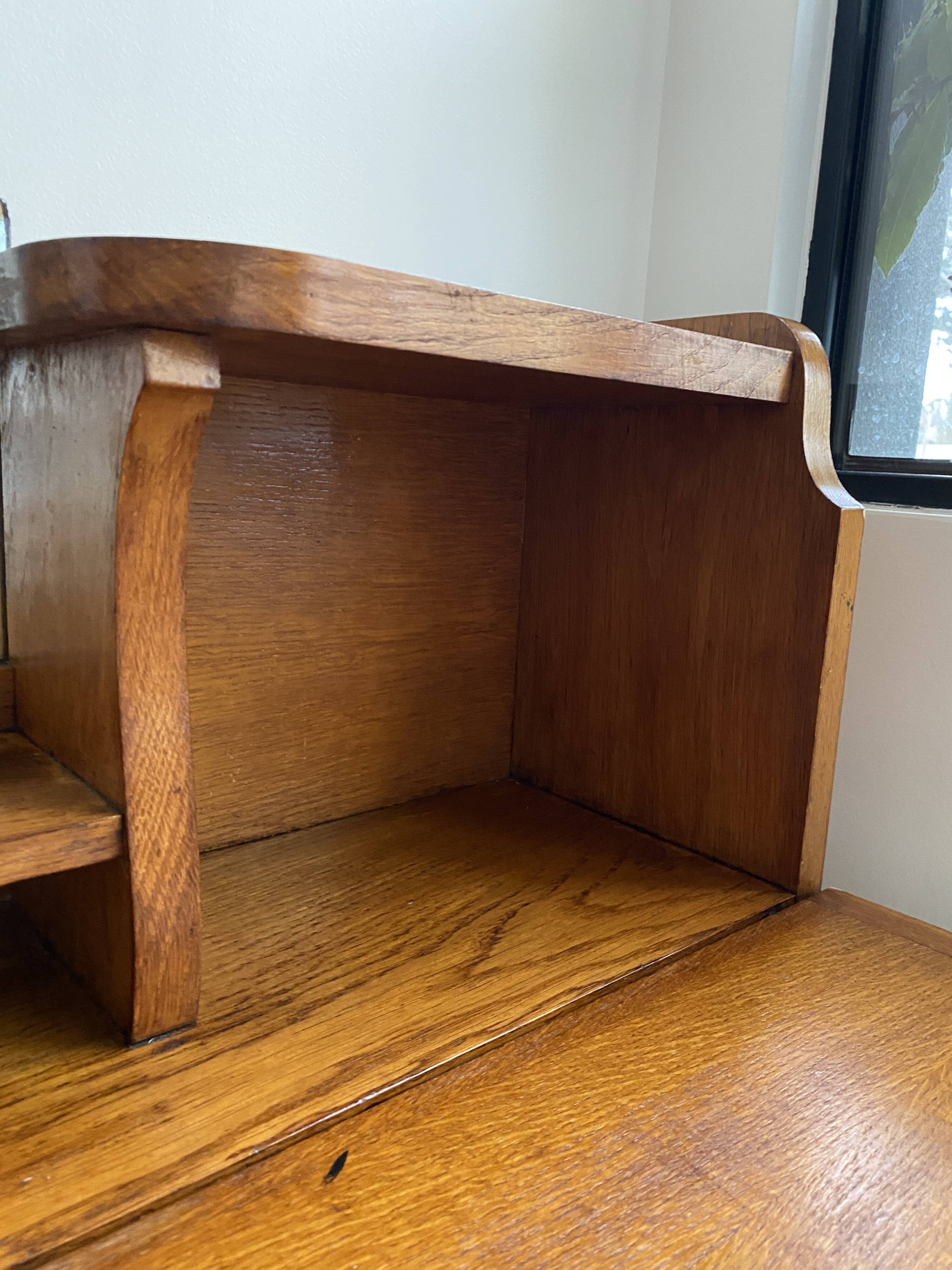 Wooden console table / vintage folding desk with mirror and small drawer