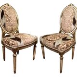 Chairs in Lacquer and Ikat Damask Upholstery, Set of 2