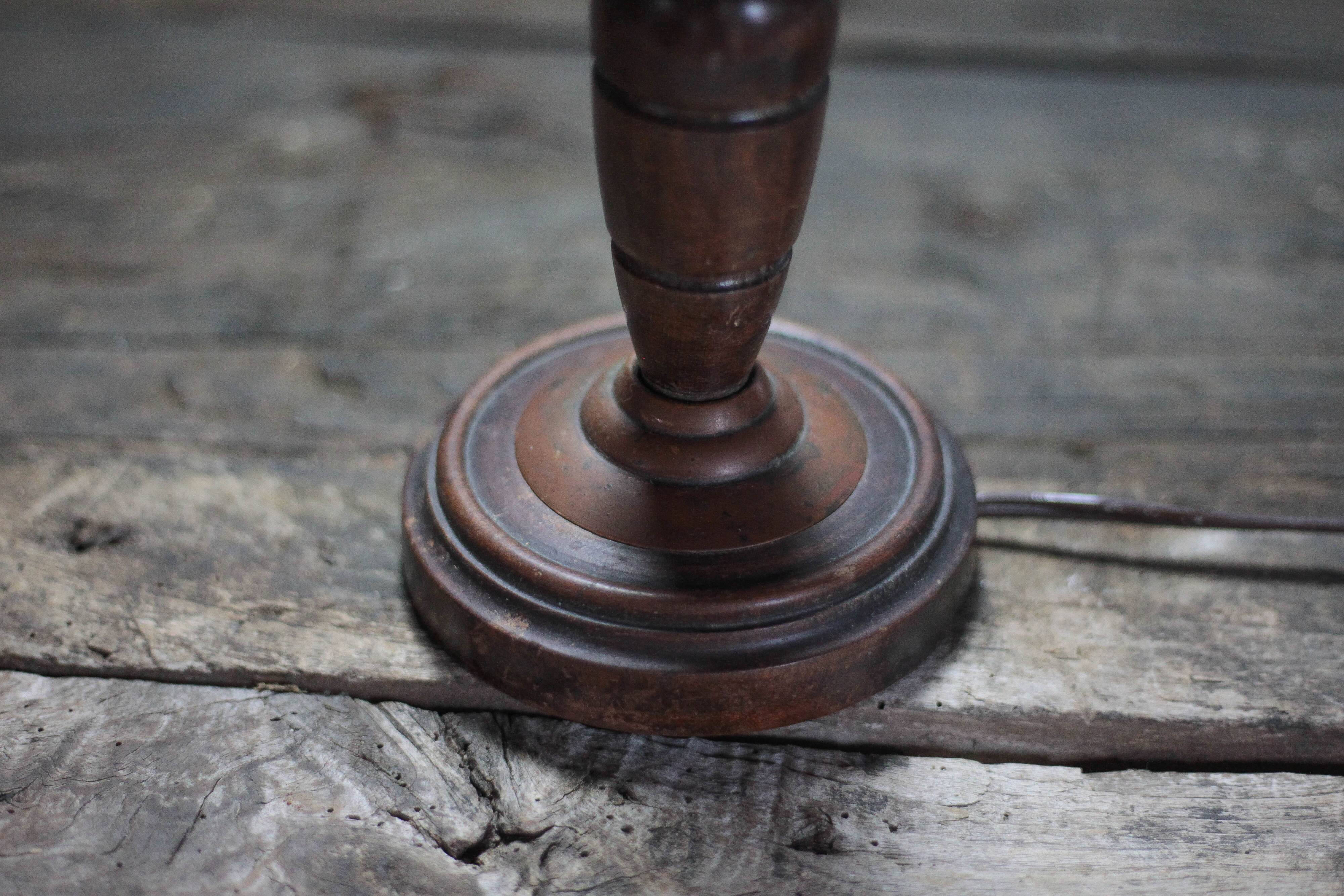 Wood lamp, wooden and vintage copper lamp base, table lamp.
