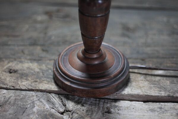 Lampe bois, pied de lampe bois et cuivre vintage, lampe à poser