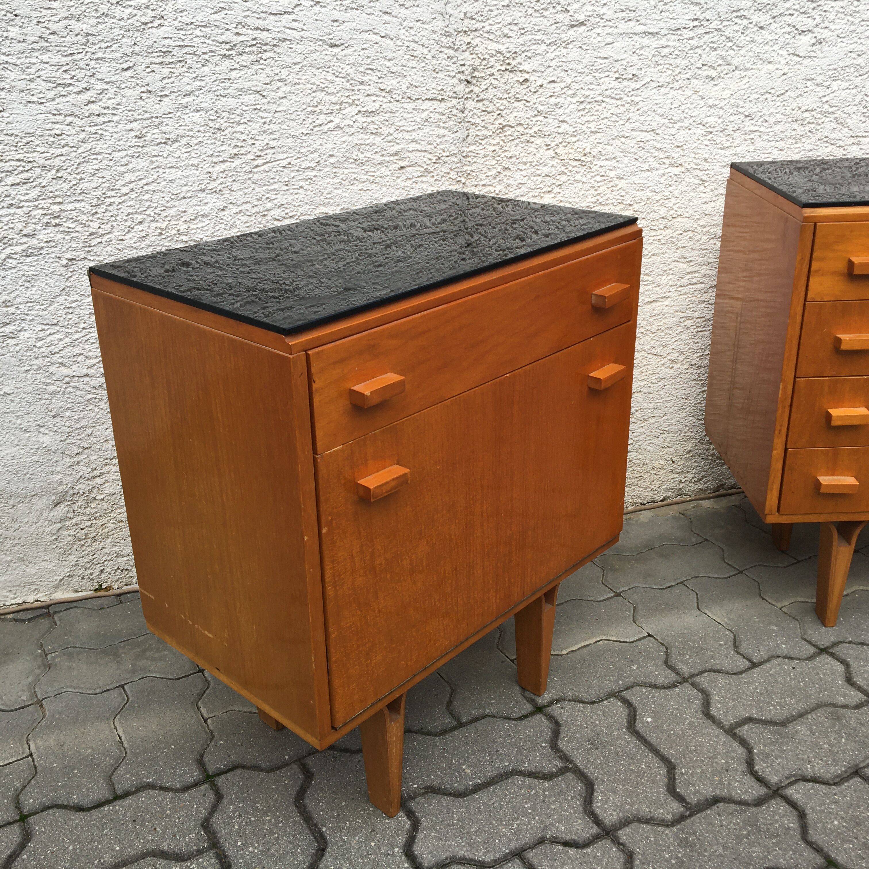 Pair 2pcs Vintage NOVY DOMOV Frantisek Mezulanik Side Table Bedside Drawer Glass 60s.