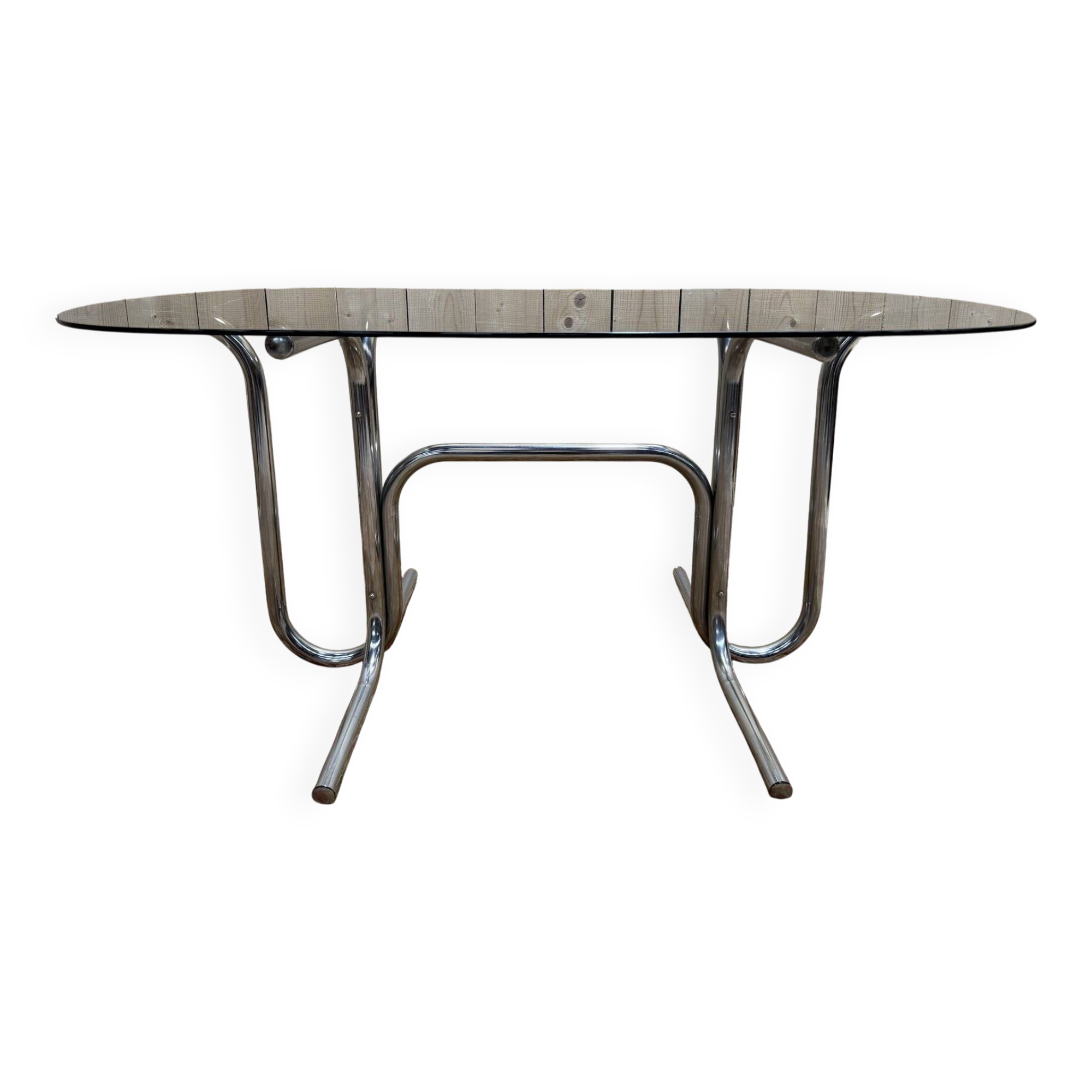 Tubular chrome and smoked glass dining table, 1970