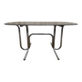 Table de salle à manger chrome tubulaire et verre fumé 1970