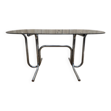 Tubular chrome and smoked glass dining table, 1970