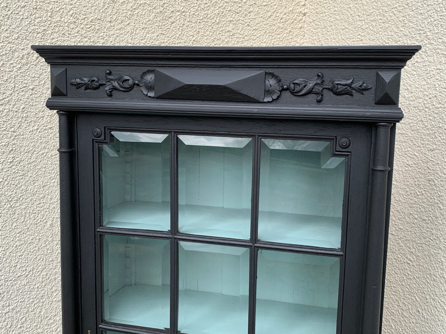 Armoire parisienne vitrée noire et vert grisé 150cm