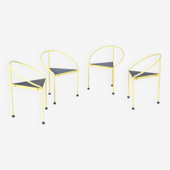 4 chaises en métal jaune "Bermuda" Carlos Miret