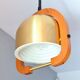 Mid Century Italian Modern Brass and Oak adjustable height Chandelier 70s