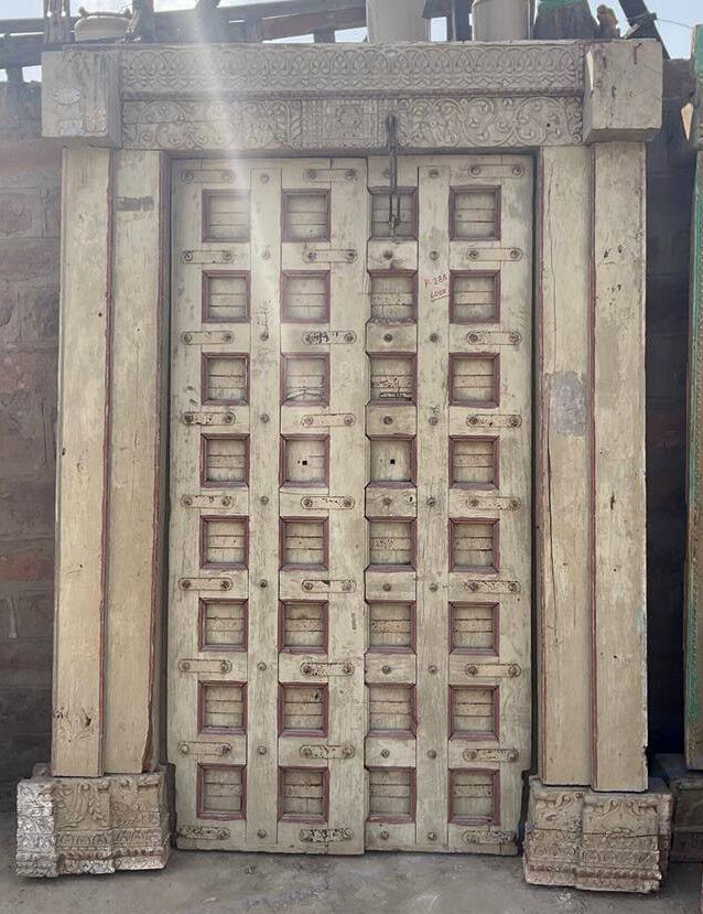 Old Indian door in old teak, piece and patina of origin