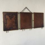 Mirror triptych barber gilded vintage leather 1930 - 33 x 79cm