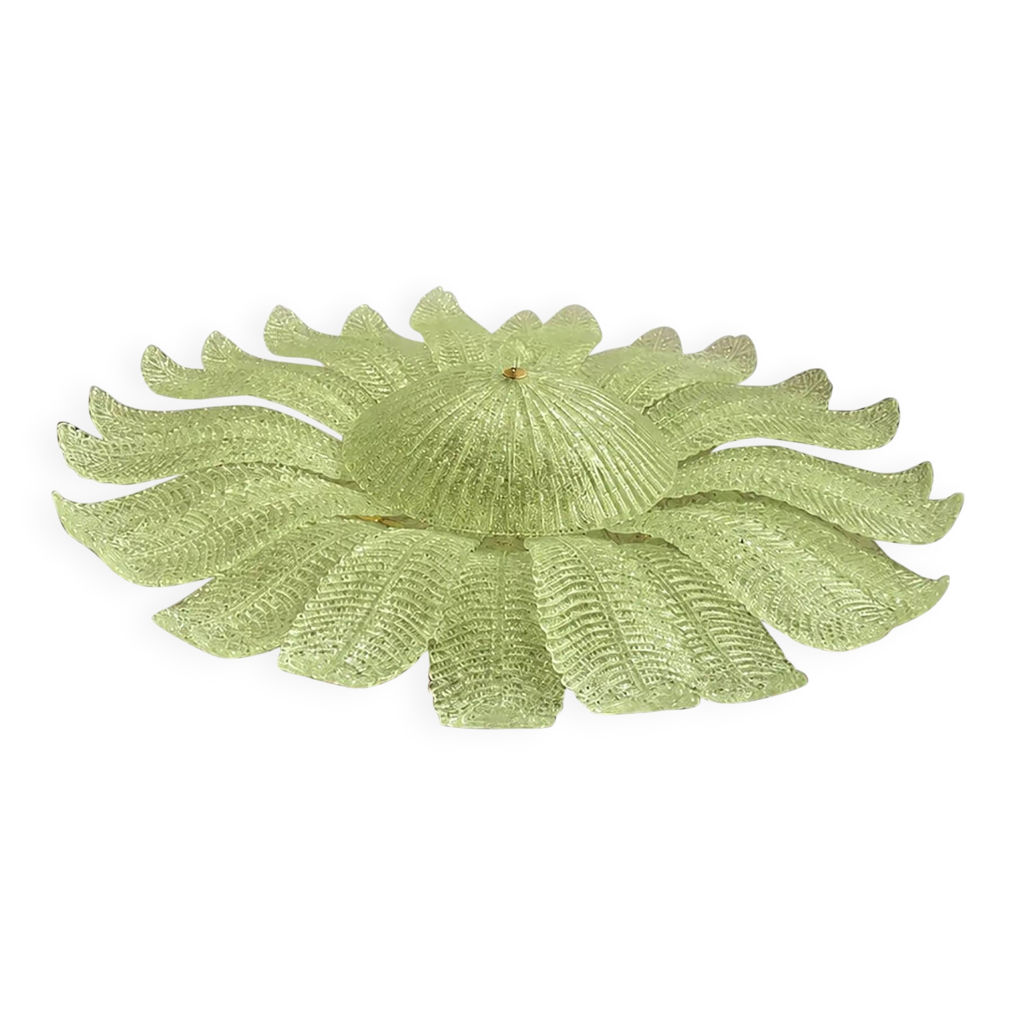 Contemporary Venetian Sunflwer Murano Glass Green Flush Mount