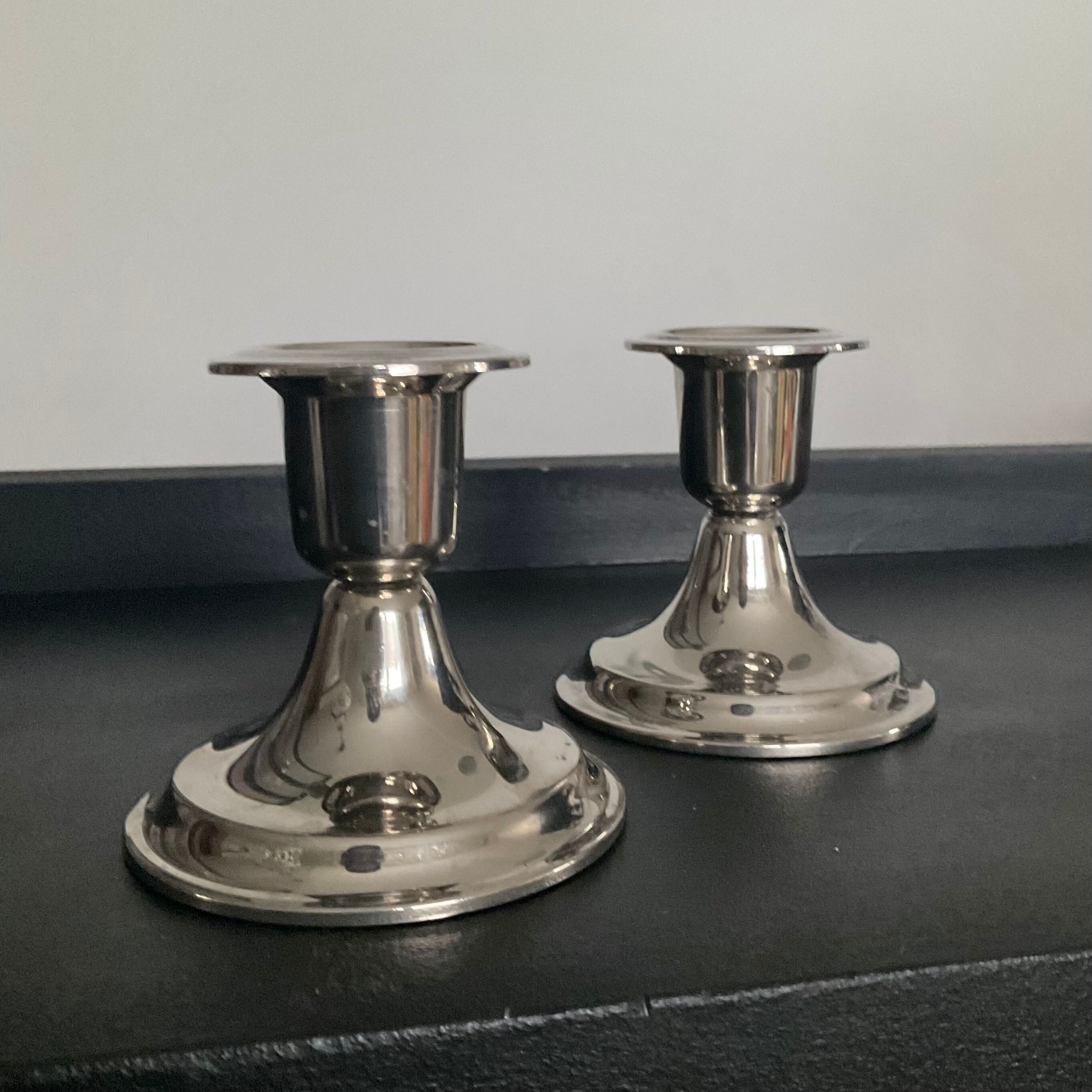 Pair of vintage silver metal candle holders