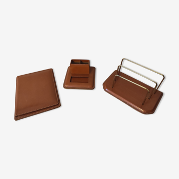 Ensemble accessoires set de bureau cuir piqué