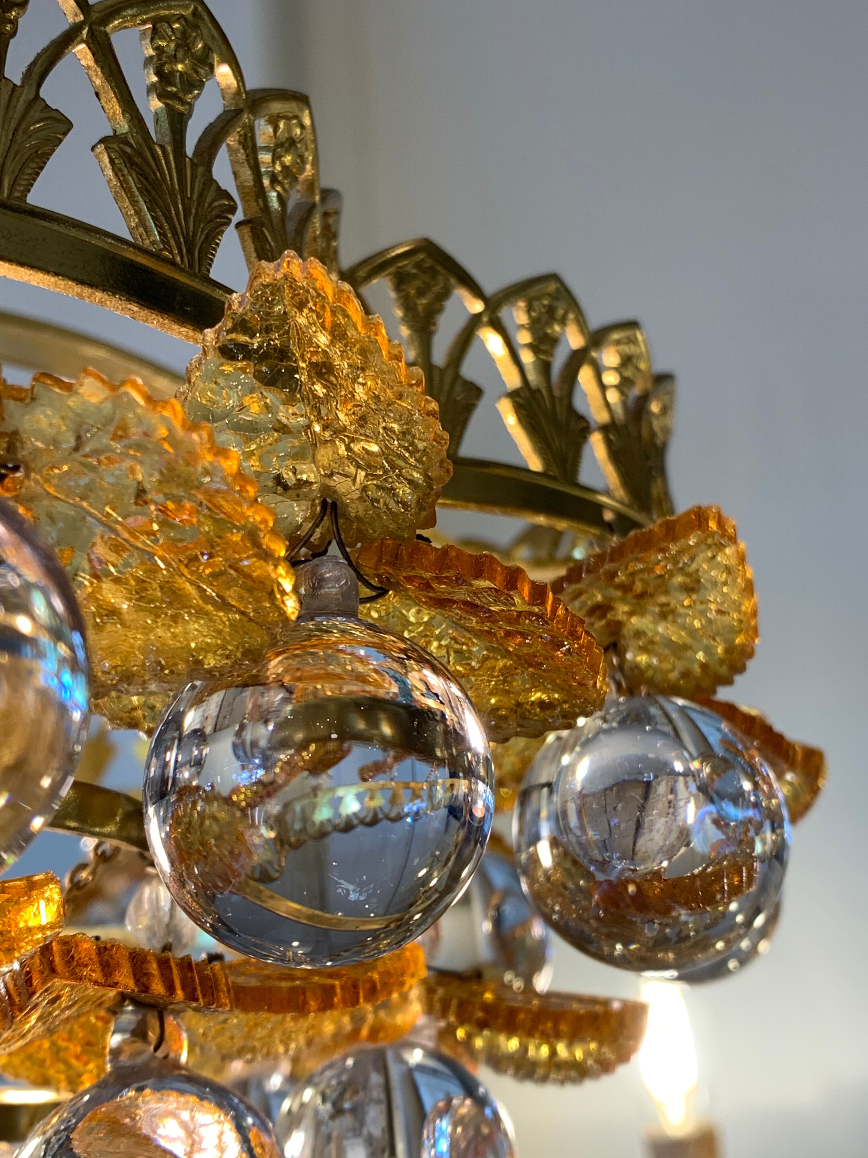 Murano ceiling light yellow flowers and glass balls 1970