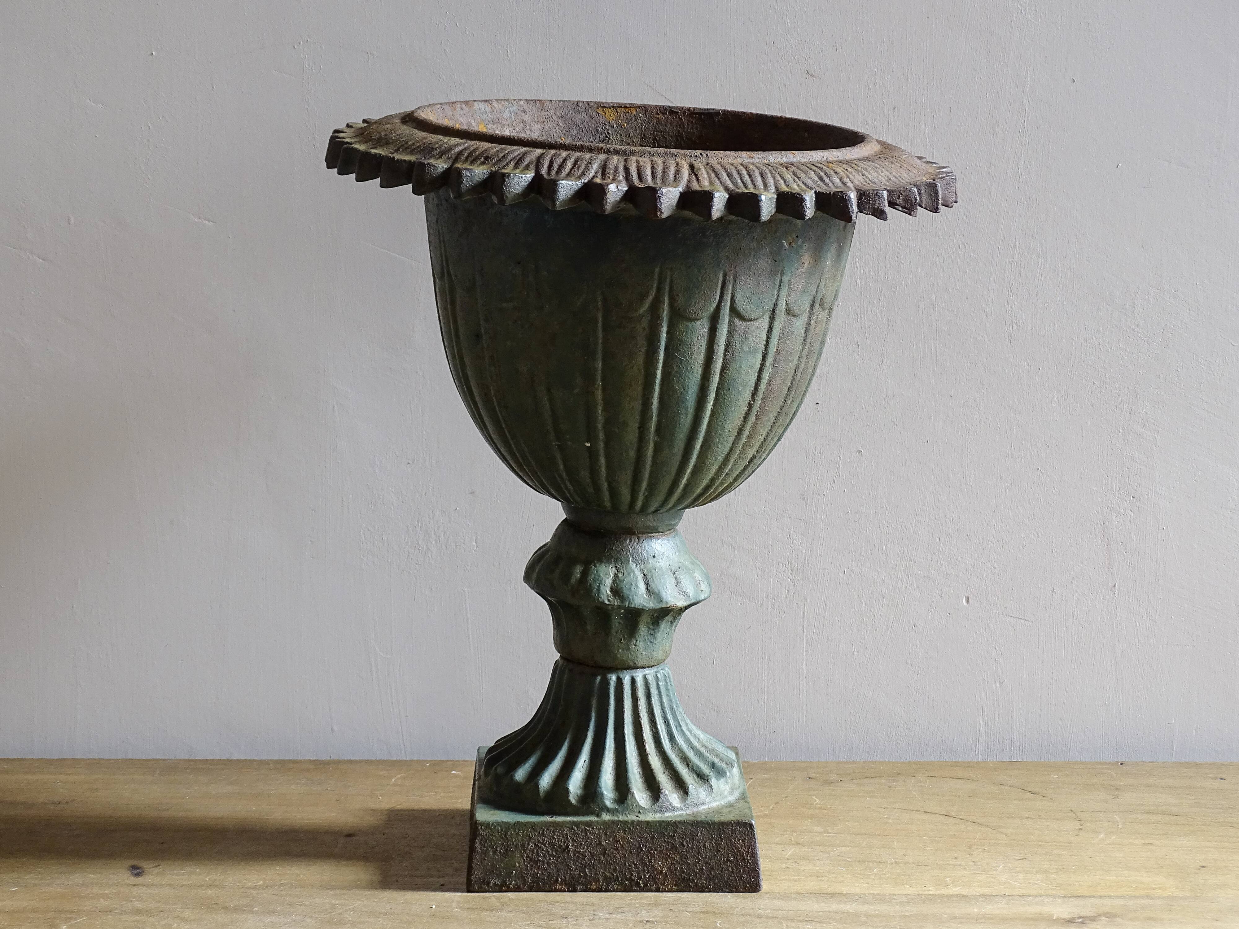 Antique Cast Iron Garden Urn, Campana Form Planter