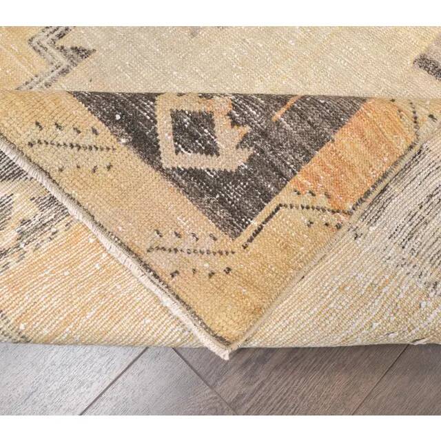 Vintage Gold-Beige Turkish Hand-Knotted Hallway Runner 115x419