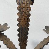 Brutalist candle holder folk art - wrought iron candlestick