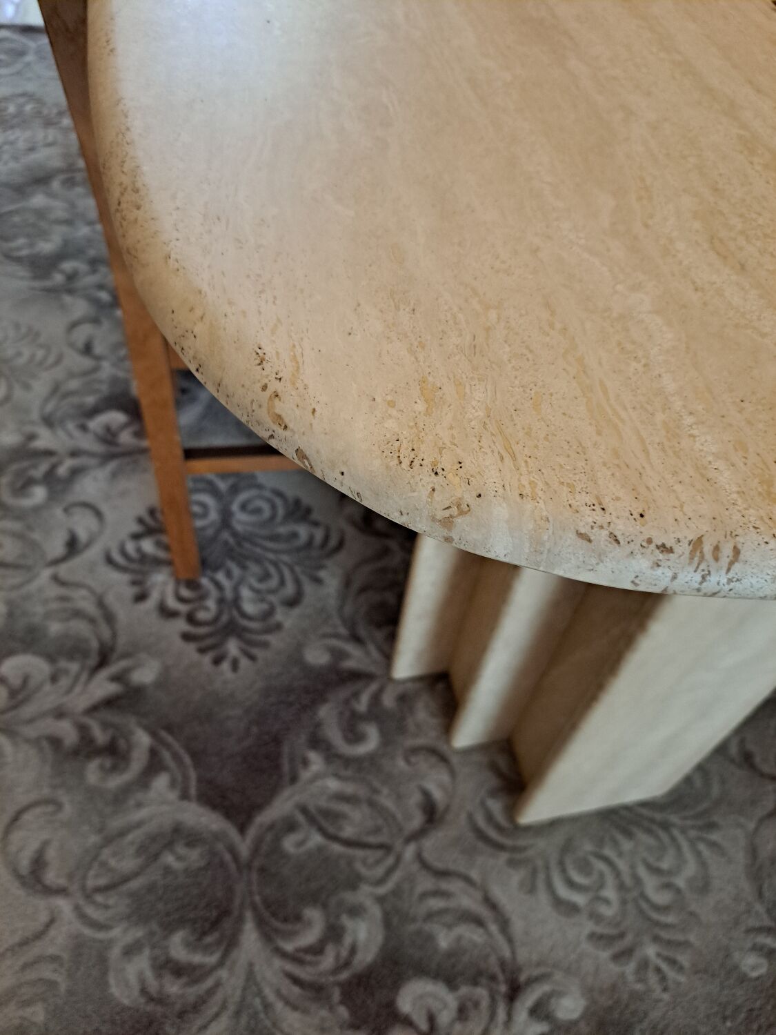 Travertine dining table.