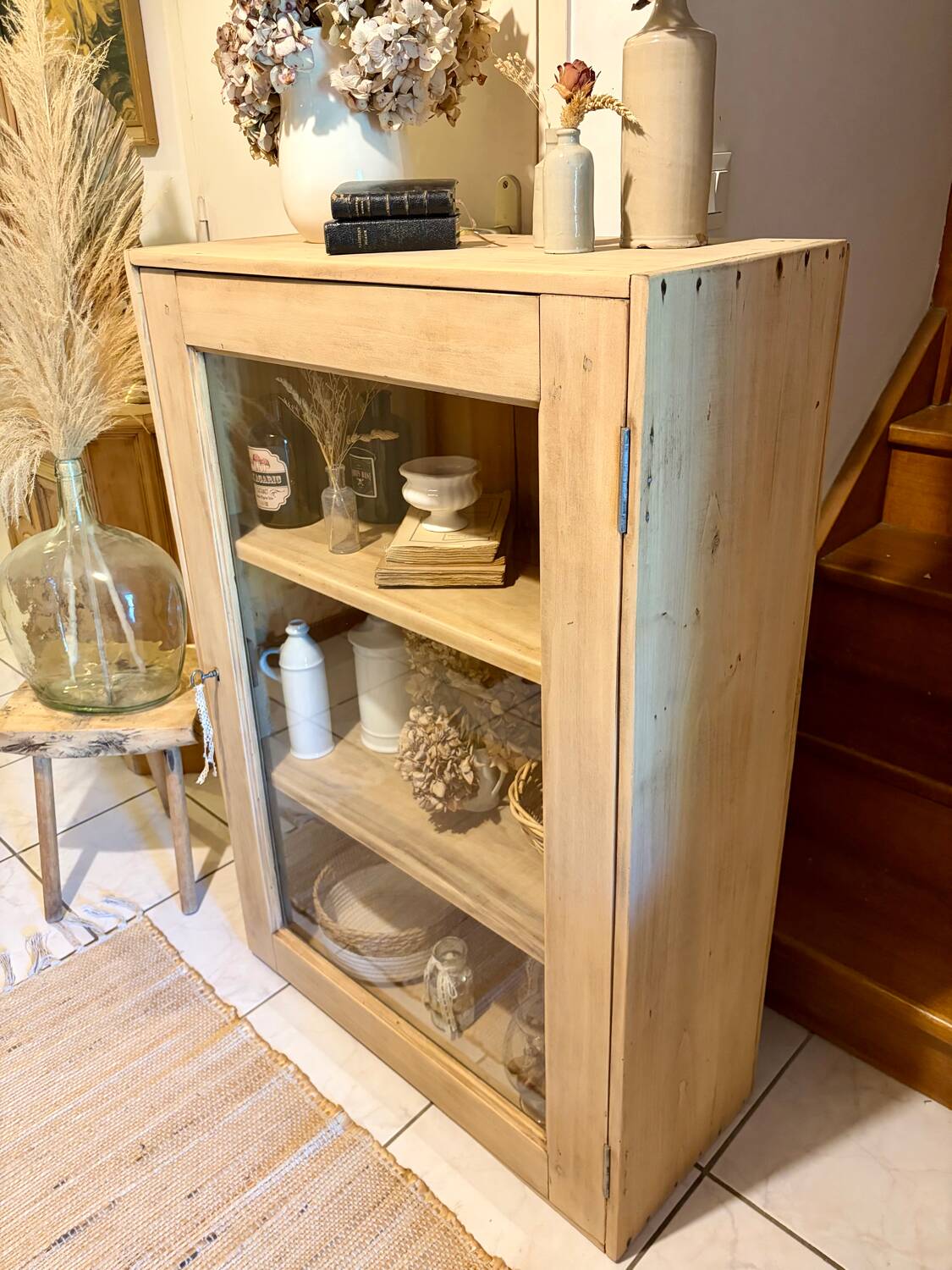 Raw wood display cabinet