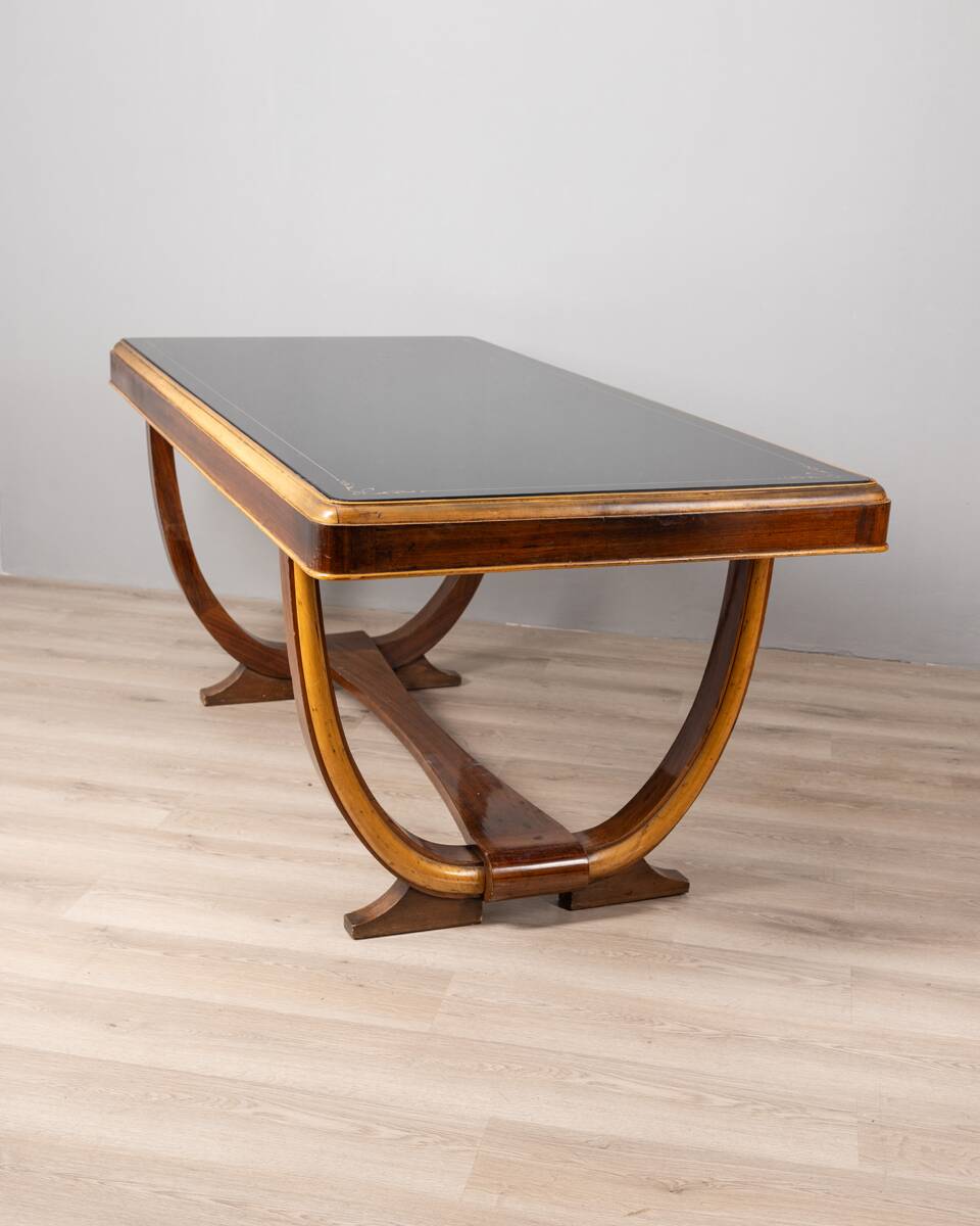Table en bois et verre Art Déco, Italie années 1930