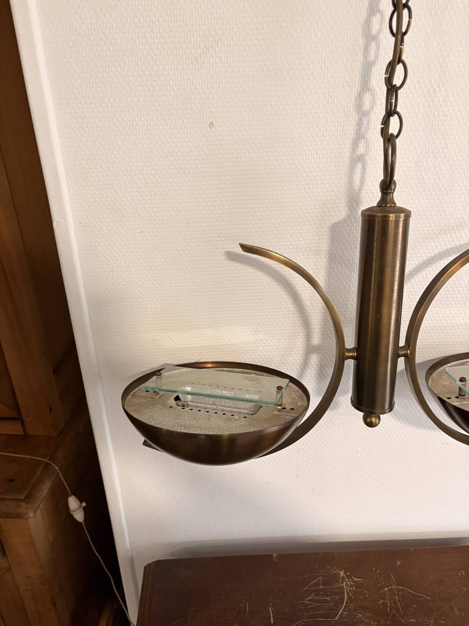 Vintage Space Age Italian Modernist Brass Gold Chandelier