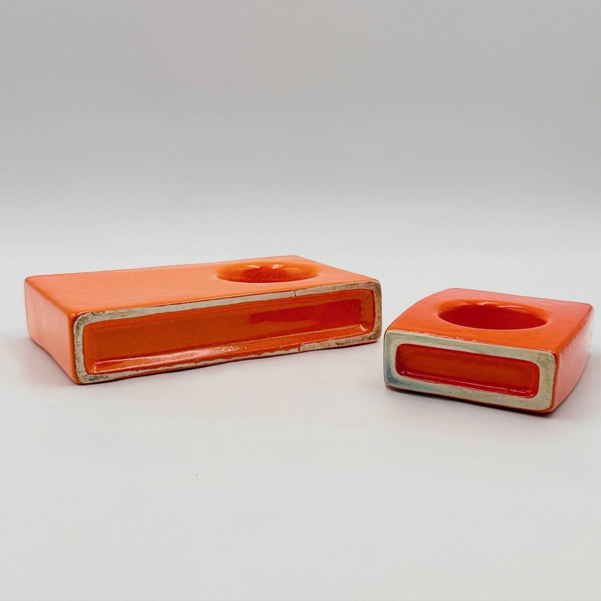 Paire de céramiques Space Age orange années 70