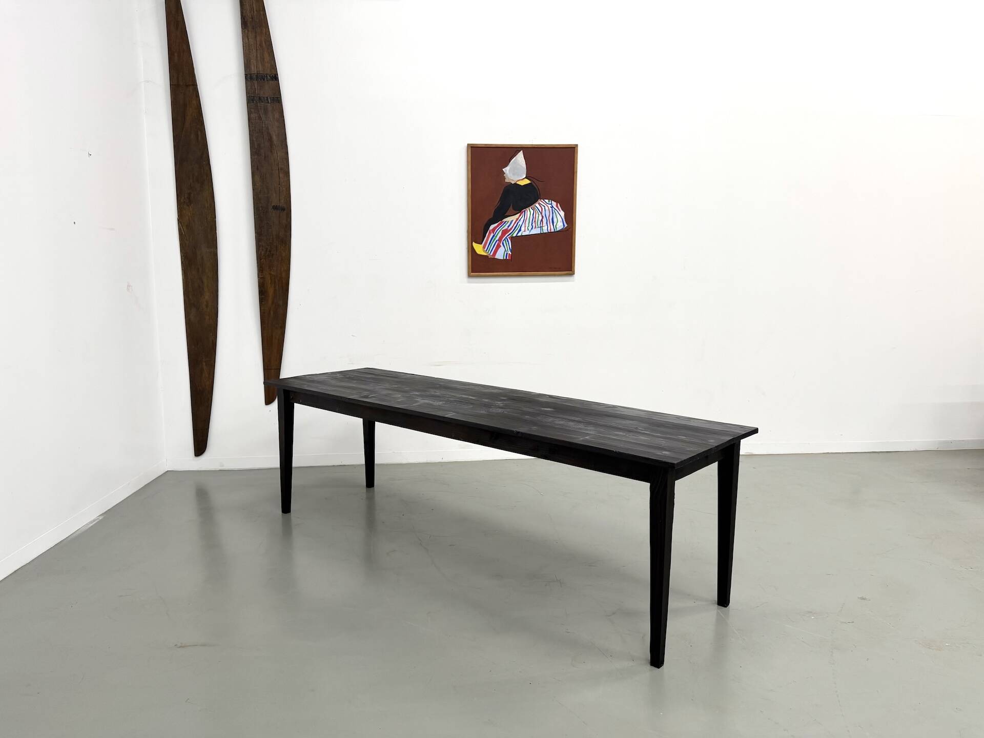 Large 1950s Farm Table in Burnt Wood (Shou Sugi Ban) – L245 cm