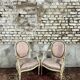 Pair of louis xvi style cream lacquered wood medallion back armchairs