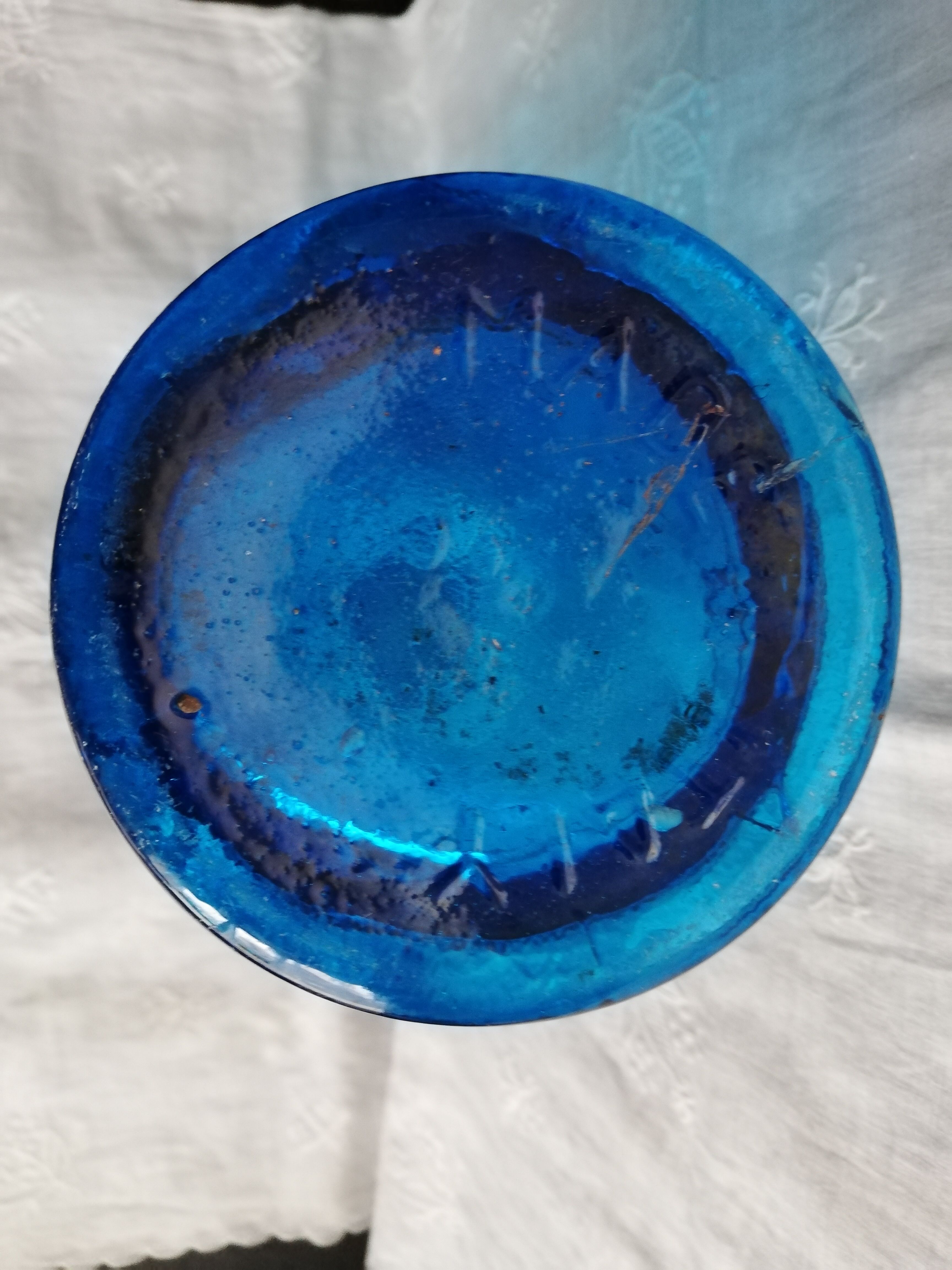 Italian vase in engraved blue glass