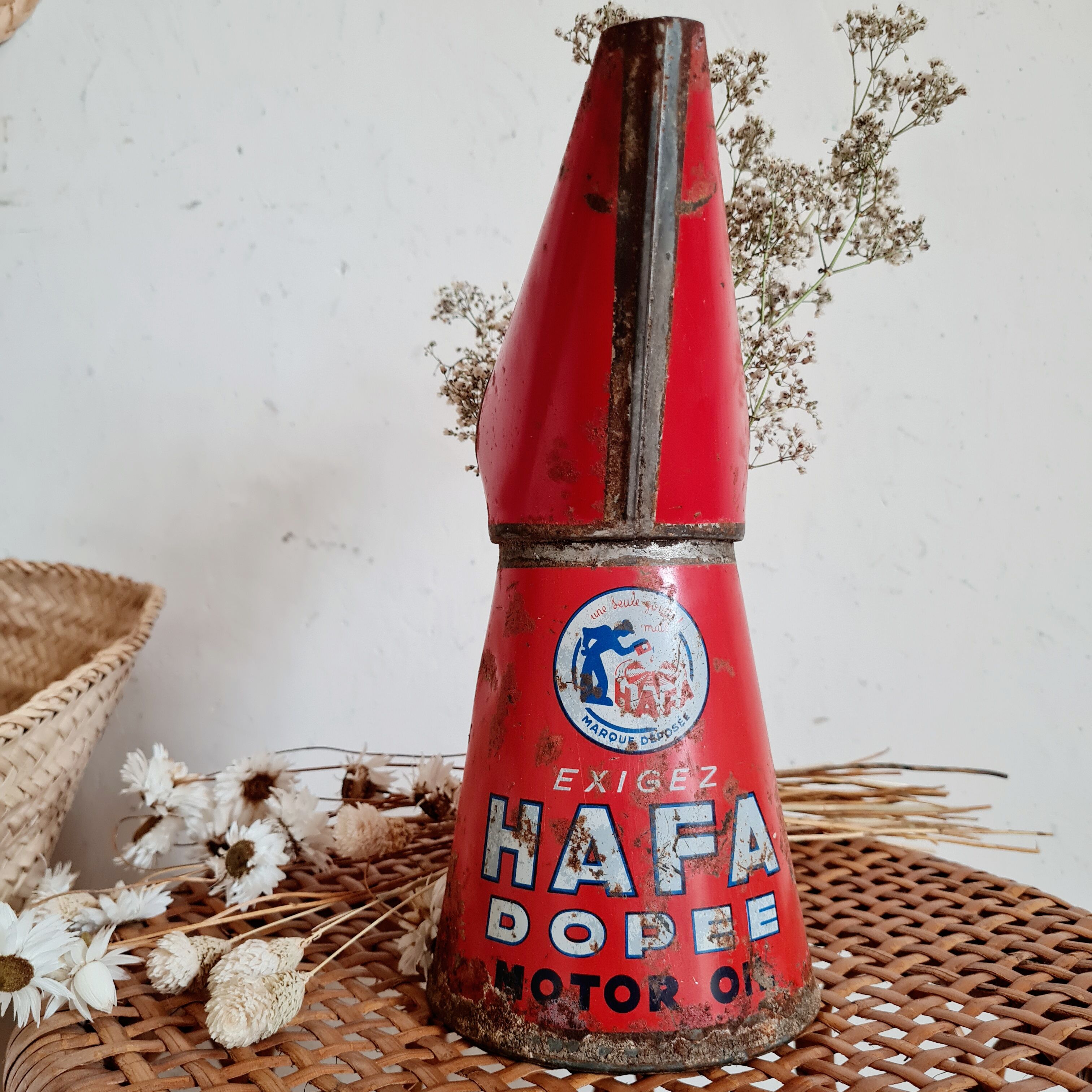 Red metal canister pot